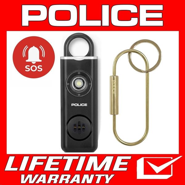 POLICE Personal Safety Alarm Keychain Rechargeable Flashlight Pocket Alarm Black