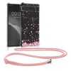 kwmobile Crossbody Case Compatible with Google Pixel 6a Case Strap - Cherry Blossoms Pink/Dark Brown/Transparent