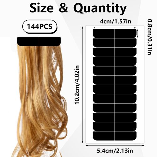 RAFIYU 144 Pcs Hair Extension Tape, Double Sided Hair Extension Tape Tabs, Tape in Hair Extensions, Pre-cut Hair Replacement Adhesive Tape for Wigs Hold, Hair Extensions, Beauty Tool for Human Hair