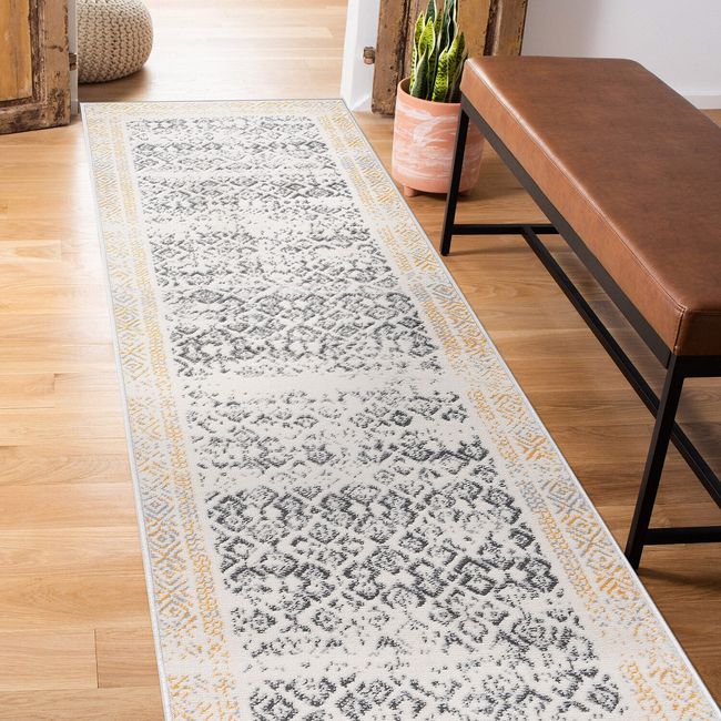Rugshop Rugs Runners Distressed Bohemian Border Stain Resistant Hallway Rugs 2x7