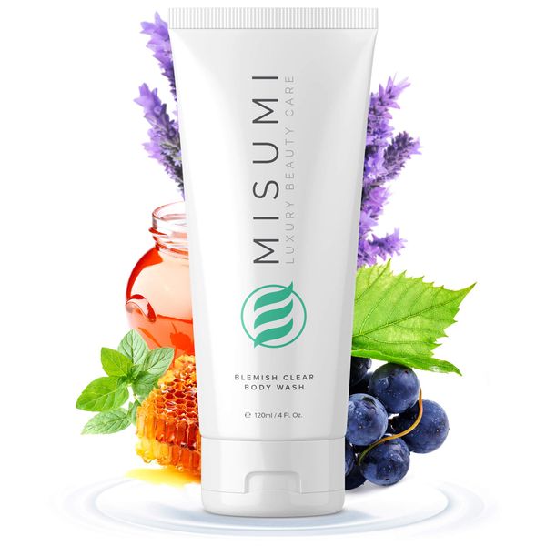 Misumi Acne Body Wash 120ml (4oz) - Keratosis Pilaris Treatment, Body & Back Acne Treatment - Salicylic Acid, Glycolic Acid AHA Body Wash for Men & Women Bacne