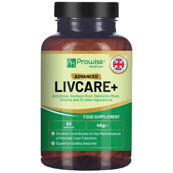 Advanced Livcare+ 60 Capsules | Added with Choline, Artichoke, Burdock Root, Dandelion Root, and 14 other active ingredients | Liver Cleanse Detox and Repair for Men and Women by Prowise