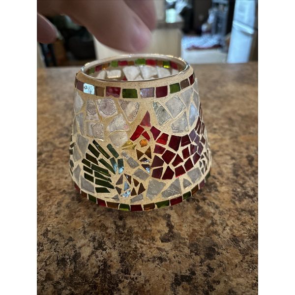 Home Interiors & Gifts Mosaic Glass Candle Lamp Shade Cardinals Holidays Sparkle