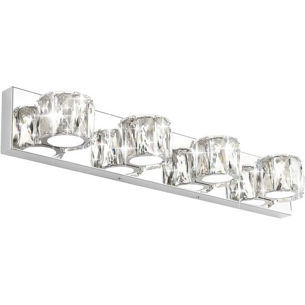 4 Lights Crystal Vanity Lights over Mirror Modern Vanity Lights for Bathroom LED