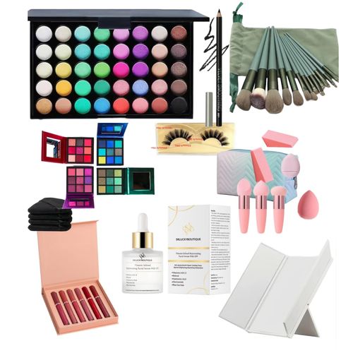Deluxe makeup gift set- Vitamin infused facial serum-71 eyeshadow colors-6 matte lipstick- mink eye lashes-Brow pencil- Makeup brushes and sponges-Complete Set (Rainbow 35 color palette)