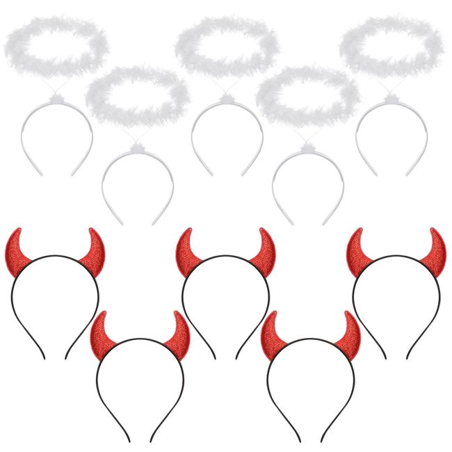 Lyrow 10 Pcs Angel Headband Devil Horns Headband Angel Devil Cosplay for Halloween Christmas Party(White, Red, Angel, Devil)