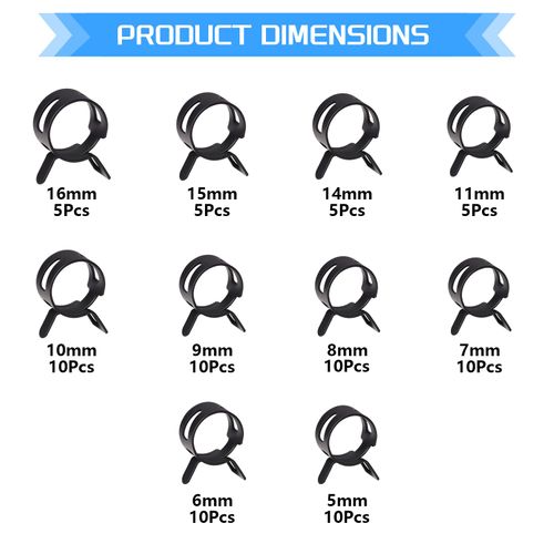 JTAREA Spring Band Hose Clamps Assortment Kit 10Sizes 80Pcs 5mm 6mm 7mm 8mm 9mm 10mm 11mm 14mm 15mm 16mm Hose Clamp Abrazaderas