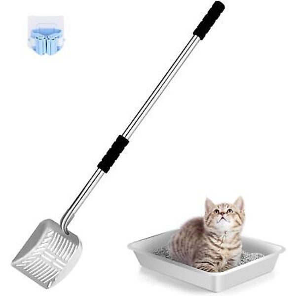 Metal Cat Litter Scoop, with Retainer, Removable Stainless 16in-31in, black