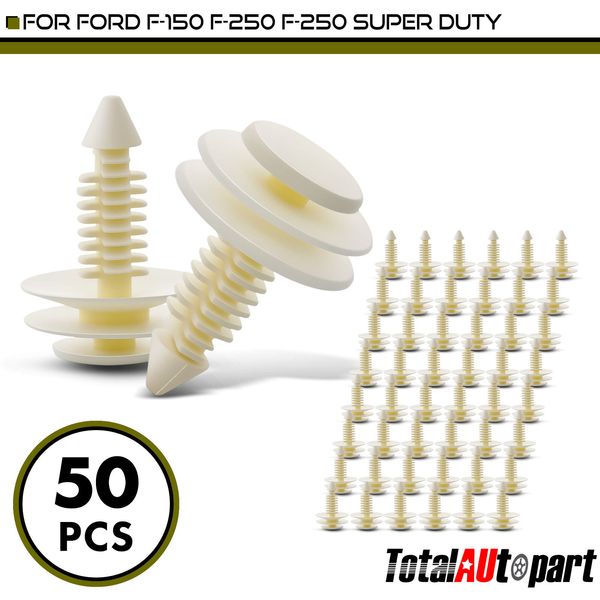 50Pcs Trim Panel Retainer Clips for Ford 1981-On 7.94 mm Nylon White Push-Type