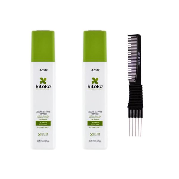 yper Asp Kitoko Volume - Enhance Leave Cleanser (8.5 oz) with Teasing Comb Pack 2