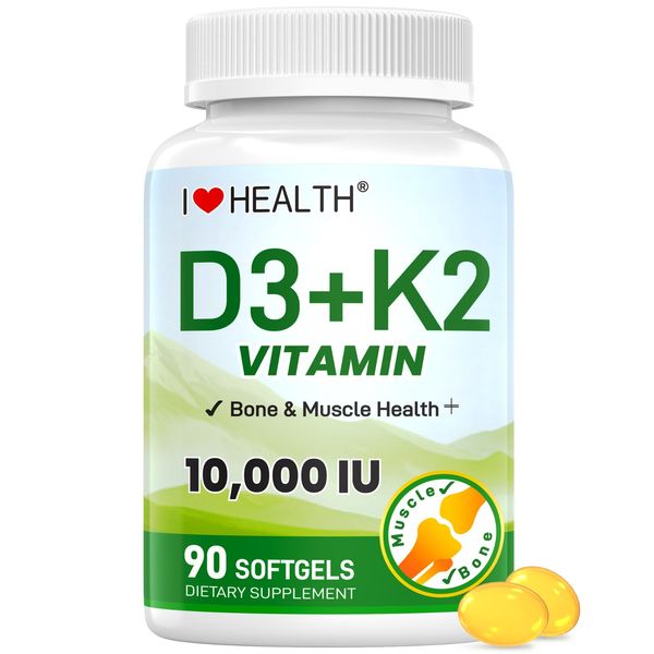 Vitamin D3 250 mcg + K2 200 mcg – Immune Support, 90 Softgels