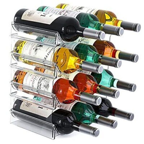 Plastic Water Bottle Organizer and Wine Rack Storage Holder,4 Tier 12 12 bottle