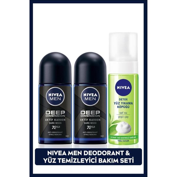 MEN Erkek Roll-on Deodorant Deep Dimension 50ml X2 Adet ve Yüz Temizleyici Yıkama Köpüğü 150ml