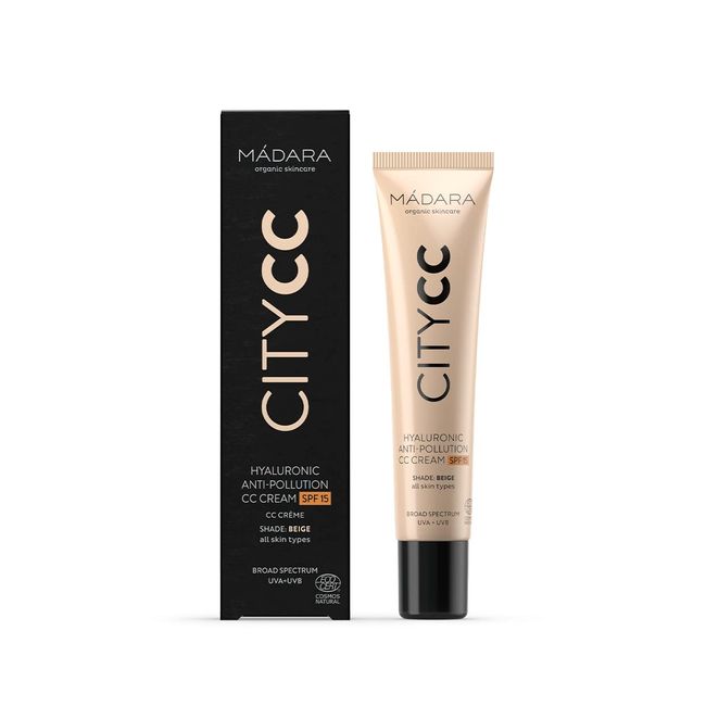 MÁDARA Organic Skincare | CITY CC Hyaluronic Anti-pollution CC cream SPF 15, BEIGE, 40ml - Mit Hyaluronsäure und breitspektrigem UVA/UVB-Sonnenschutz, Leicht, Seidige Textur, Ecocert-zertifiziert.