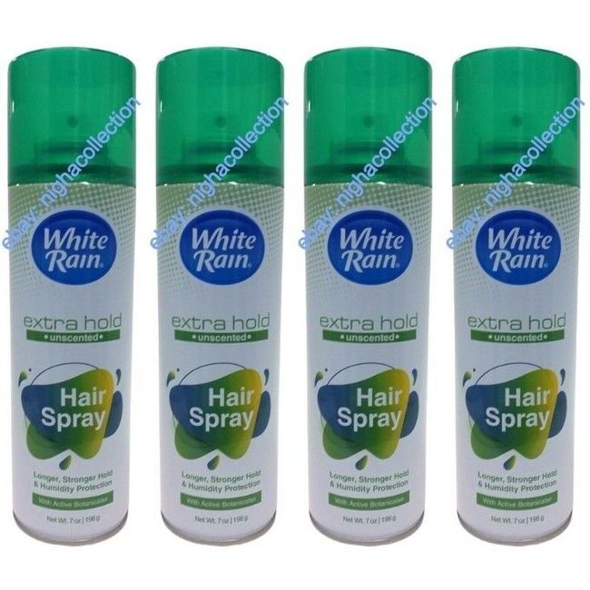 (4) WhiteRain UNSCENTED Extra Hold HAIR SPRAY Stronger Humidity Protection 7ozEa