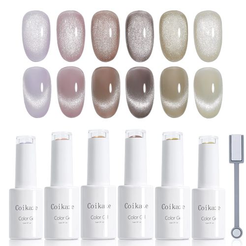 Coikaze Magnetic Nail Gel, Set of 6 Colors, Cat Eye Gel, Galaxy Nails, Color Gel, Cat Eyes, Nail Gel, Magnetic, UV/LED Compatible, Gel Nail Kit