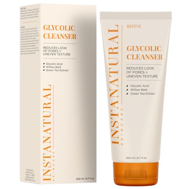 InstaNatural Glycolic Cleanser Face Wash, Reduces the Look of Pores and Uneven Texture, Gently Exfoliates, with Glycolic Acid and Cucumber Extract, 6.7 Fl Oz