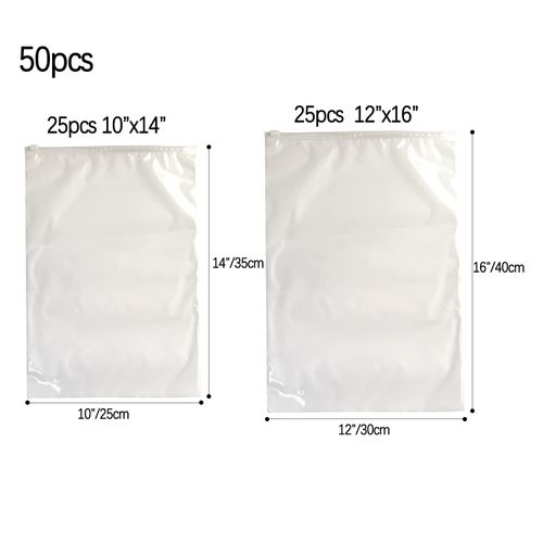 JSJSYO 50 PCS Reusable Travel Storage Bags Clear Resealable Bags Zip Lock Storage Plastic Bags Luggage Organiser Pouch Space Saver Storage for School Trip 25x35cm,30x40cm(25 pcs per size)
