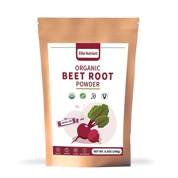 Elite Nutrient Organic Beet Root Powder, Non-GMO, Gluten Free, Vegan Superfood, Nitric Oxide Booster, Increase Stamina & Enhance Exercise Performance (Individual Package)