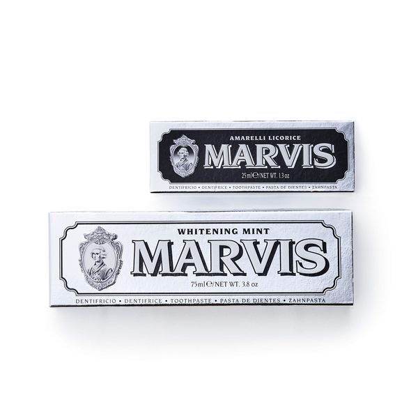 Marvis Value Set of Whitening Mint Toothpaste & Licorice Mint Toothpaste, Refreshing Mint Flavor, Bitter Licorice Mint Flavor, Oral Care, Made in Italy