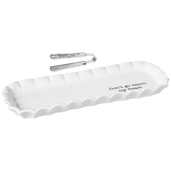 Mud Pie Bacon Serving Tray Set, White, 12" X 4.5"