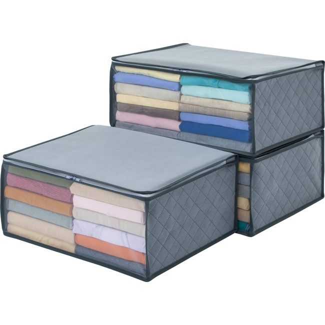 Astro 615-12 Storage Case for Clothes, Set of 3, Gray, Non-woven Fabric, Activated Carbon, Diatomaceous Earth, Deodorizing, Transparent Window Included