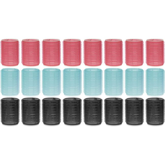 MIJOMA 24-tlg Set Haftwickler Klettwickler - Selbsthaftende Haarwickler für schöne Locken - Hair Rollers in Mintgrün, Rosa, Schwarz - Hitzefreies Lockenstyling in Friseurqualität (Ø 25mm, 35mm, 45mm)