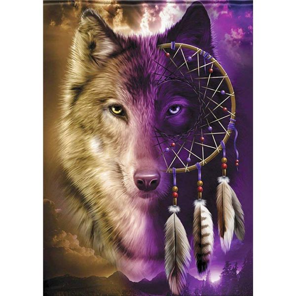 Abillyn Embroidery Cross Stitch Kits Wolf and Dream Catcher Stamped with Printed Pattern Starter Kit (Wolf)