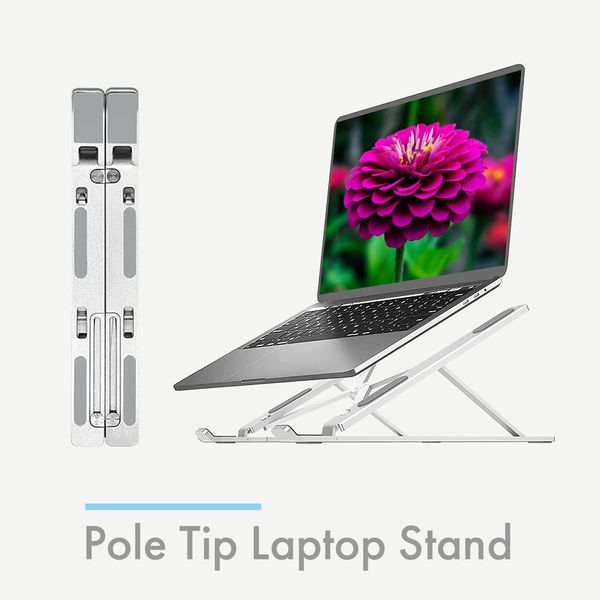 Pole Tip Adjustable Laptop Stand For Desk, Aluminium Portable Laptop Riser Holder, Cooling Stand (10"-15.6") Compatible With Macbook Pro/air, Hp, Lenovo, Sony, Dell, Notebook Tablets Computer (Silver)