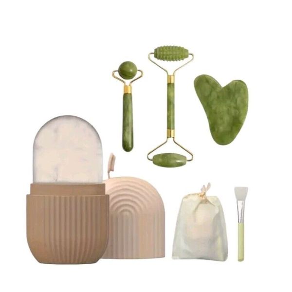Jade Roller and Gua Sha Set, Includes Roller, Scraper, Massage Tools, Wooden...