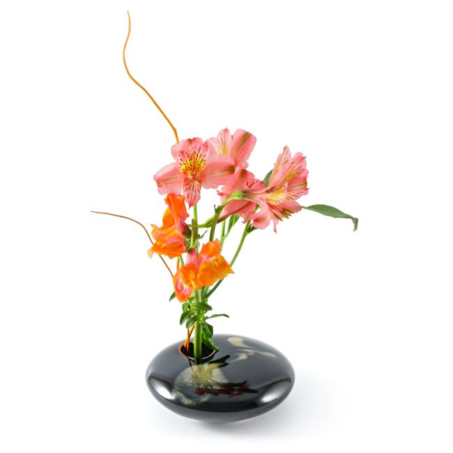 Georgetown Pottery Small Round Ikebana Flower Vase, Black Wave