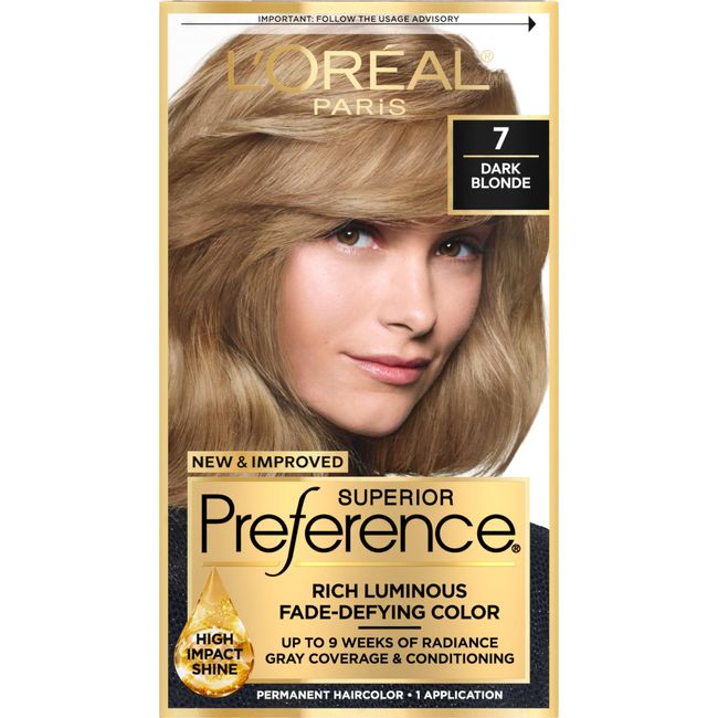 L'Oreal Paris Superior Preference Fade-Defying + Shine Permanent Hair Color, 7 Dark Blonde, Pack of 1, Hair Dye