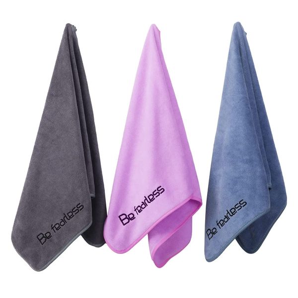 Wuwahold Microfiber Gym Towels Bigger Size Super Soft for Exercise Fitness, Sports, Workout, 380-GSM 15-Inch x 31-Inch Quick-Drying Towels (3 Pack, Grey+Blue+Purple)