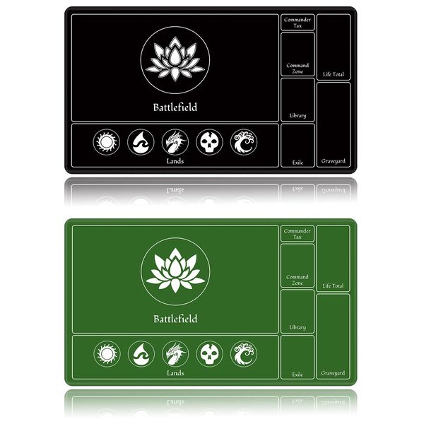 EDGFRTOIO Card Playmat Stitched with Magic Zones, Game Mats Tabletop 24x14 inch for MTG/TCG Card Battles Commander Deck Gaming Desk Mat Duel Mat Card Gameplay Mats for Beginner (Black, Green, 2 Pack)