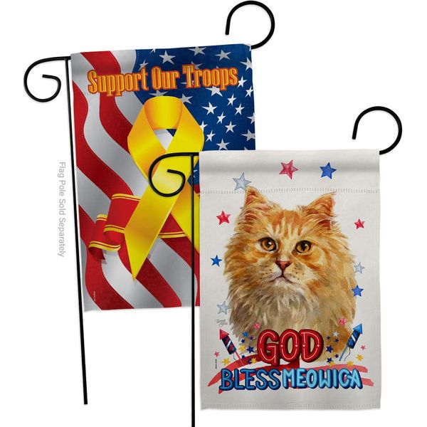 Breeze Decor Patriotic Ginger Long Hair Garden Flag Pack Cat Kitten Meow Spoiled Paw Fur Pet Nature Farm Animal Creature Support Our Troops House Banner Small Yard Gift Double-Sided, Made in USA