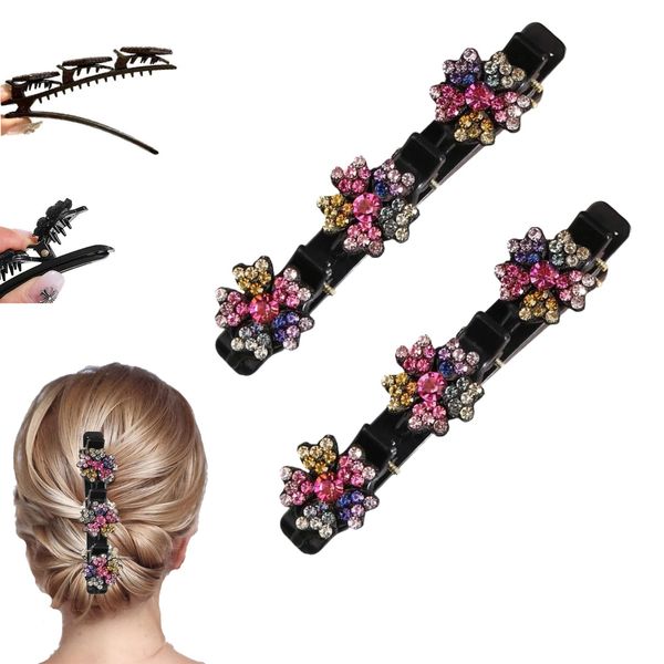 STAFANIE Braided hair clips，sparkling crystal stone braided hair clips，braided hair clips for women，braid hair clips(A-2Pcs)