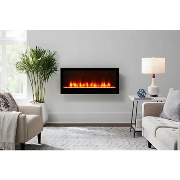 42 in. Wall Mount Electric Fireplace in Black