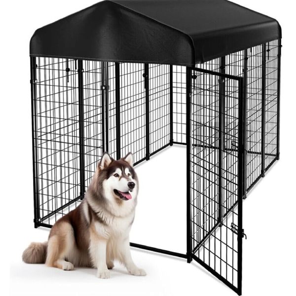 Dog Kennel 8x6x4 ft Heavy Duty Pet Playpen Dog Exercise Pen Fence w/ Roof Cover