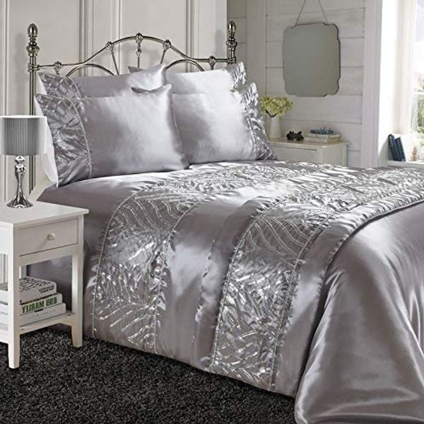 EGYPTO Sparkle Glitter Duvet Quilt Cover with Pillowcases - Soft Bedding Set for Home, Bedroom Decor (Silver, Single)