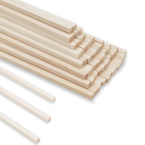 Barsha Space 60Pcs Balsa Wood Square Dowels 1/4 x 1/4 x 12 inch ，DIY Balsa Wood Sticks for Crafts Model Making (1/4"x12"-60pcs)
