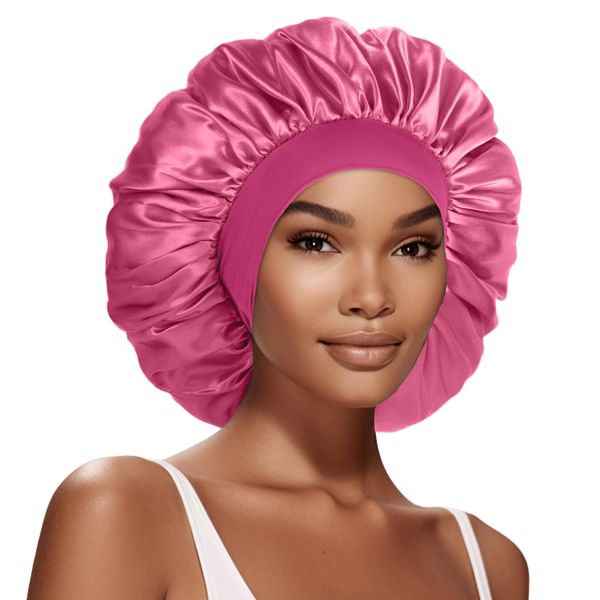 Silk Satin Hair Bonnet for Sleeping Shower Cap (Rose Pink)