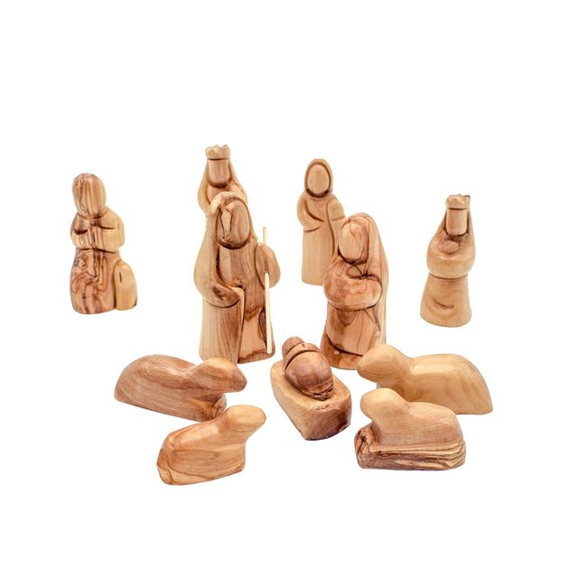 Olive Wood Gifts Shop Handcrafted Olive Wood Nativity Set (3.5" Wood Abstract Figurines), Carved by Talented Christian’s Artists in Bethlehem, The City of David