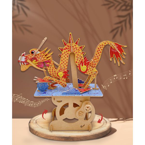 iló 3D Puzzles for Adults, DIY Mechanical Wooden Puzzle Model Kit for Adults & Teens, Building Sets for Kids 14+, Music Box Not Included, STEM Toys Brainteaser, Unique Gift, Decor, Dragon