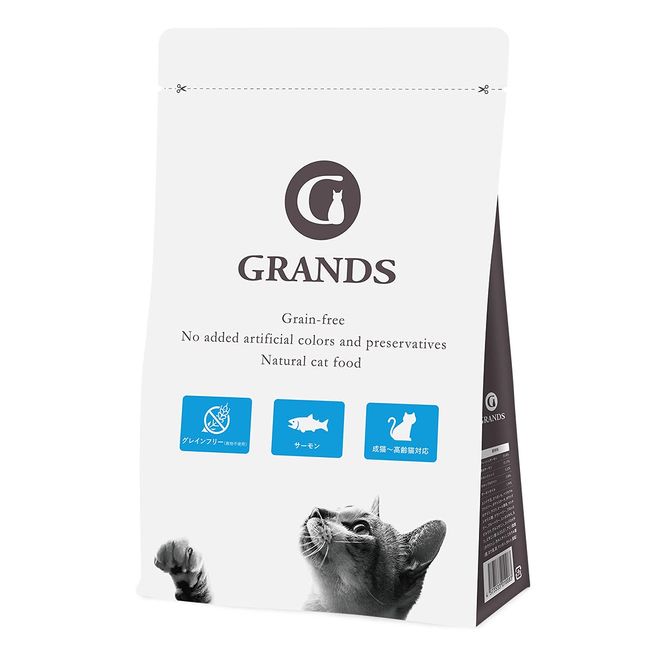 GRANDS Additive-Free Grain Free Premium Cat Food for 1 Year Old and Senior Cats, Salmon Flavor, 17.6 oz (500 g), Total Nutritional Food, Naturally Derived Omega Fatty Acids, High Protein, Low Sugar