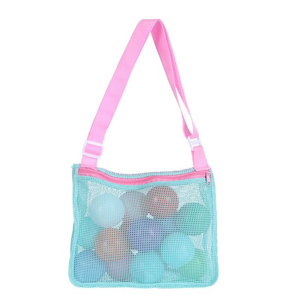 UTTPLL Colorful Mesh Beach Bag Adjustable Kids Quick Dry Net Tote for Seashell Collecting Beach Sand Toy Totes Swimming Accessories for Boys and Girls Green&Pink