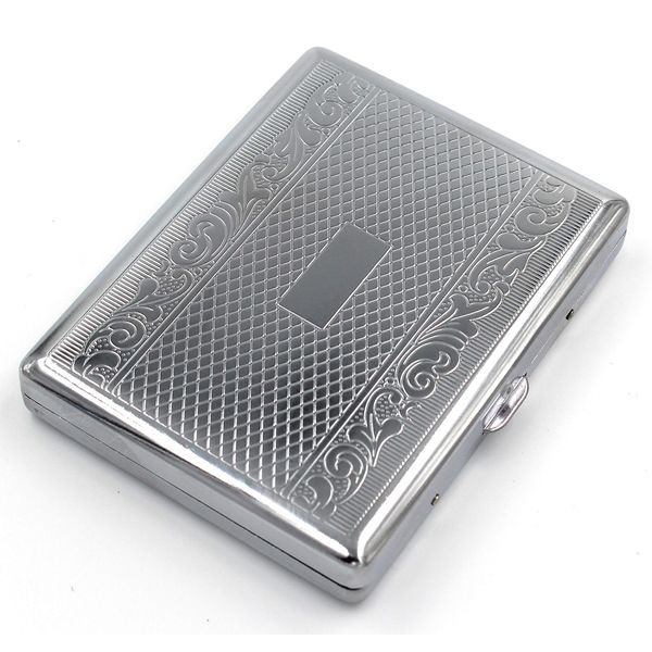 Retro Cigarette Case Victorian Style Metal Holder for Regular, King and 100's Size Credit Card Holder, Large with para Pattern (Lin-L100, Silver)