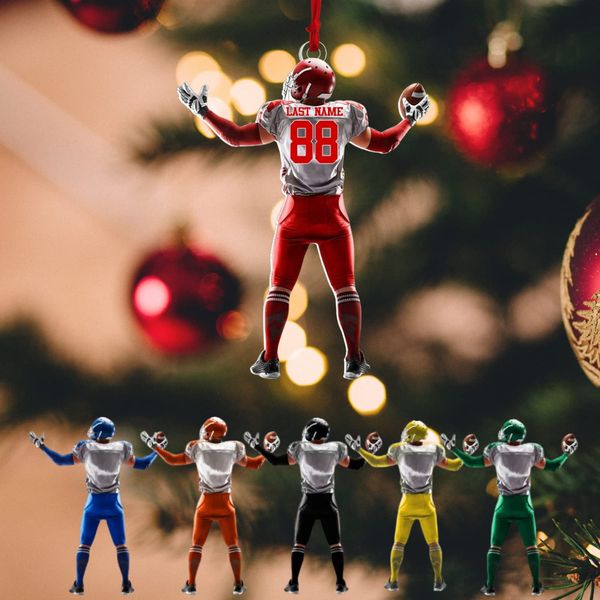 Personalized American Football Shoulder Pads with Helmet Personalized PrintedPlastic Ornament Custom Names Christmas Pine Tree Hanging Ornament Decorations Home Decor X-mas (1, FB1N)