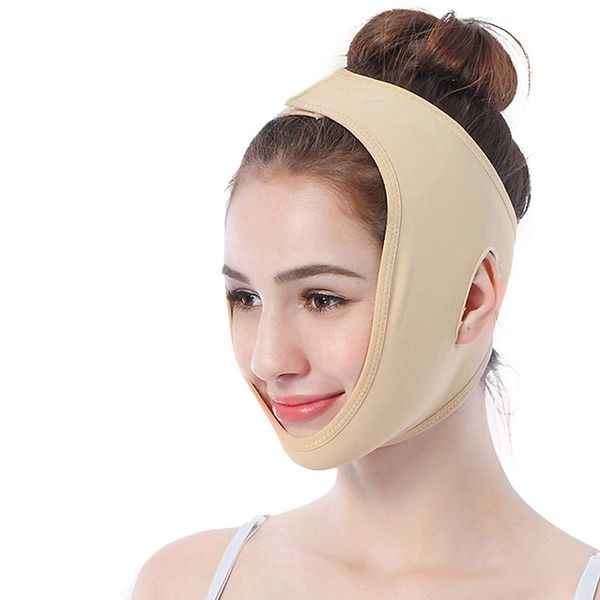 Facial Lifting Slimming Belt, Face Cheek V Shape Lift Up Thin Mask Strap, Face Line Smooth Breathable Compression Double Chin Reduce Bandage for Daily Use(L)