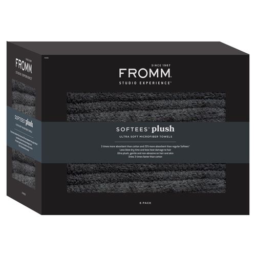 Fromm Softees Plush Microfiber Salon Hair Towels - Ultra Soft Fast Drying Towel for Hair, Hands, Face – Use at Home, Salon, Spa, Barber – 20" x 34" - Extra Durable and Absorbent - Dark Grey, 6 Count