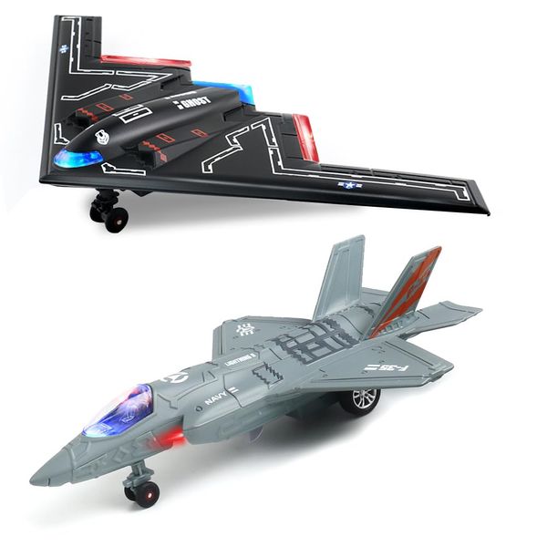 F35 B2 Airplane Toy, 2 Pack Fighter Jet Toy for Kids, Pull Back Toy Jets, Diecast Airplanes Model with Light & Sound, Metal Airplane Gifts for Kids Decor